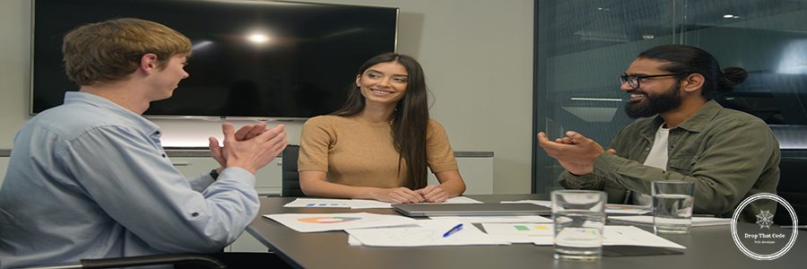 Happy businesswoman speaker woman ceo leader coach talking to team diverse employees businessmen colleagues applauding cheer applause successful business presentation applaud at group meeting office. High quality 4k footage