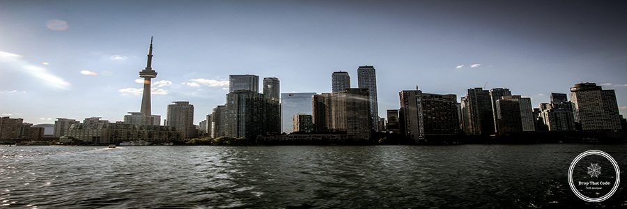 Abycicle trip to the Toronto Islands, Lake Ontario, Canada at sunset in summer