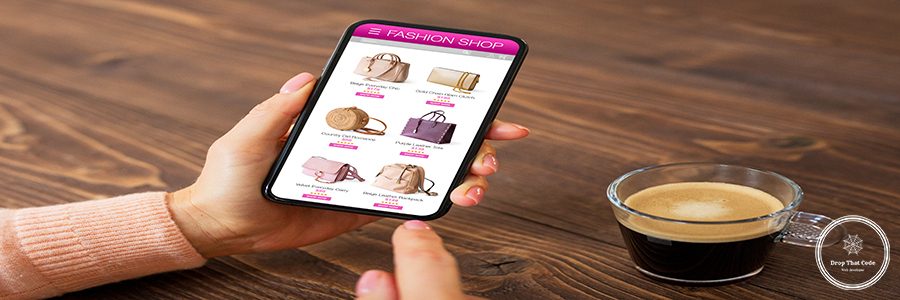 Woman browsing bags to buy in online shop on her mobile phone