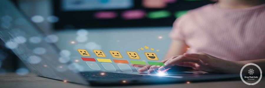 Woman pressing on the happy Smile face icon, positive mindset selection. Customer service and Satisfaction concept, review, feedback, best quality.